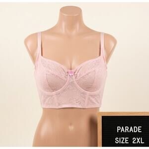 Parade Bra 2XL Pink Longline Underwired Unlined Semi Sheer Sexy Support